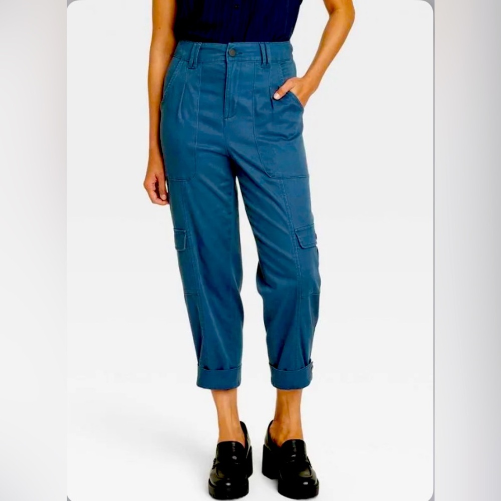 Navy Blue Relaxed Baggy Fit Cargo Pants with Ankle/Cropped Length